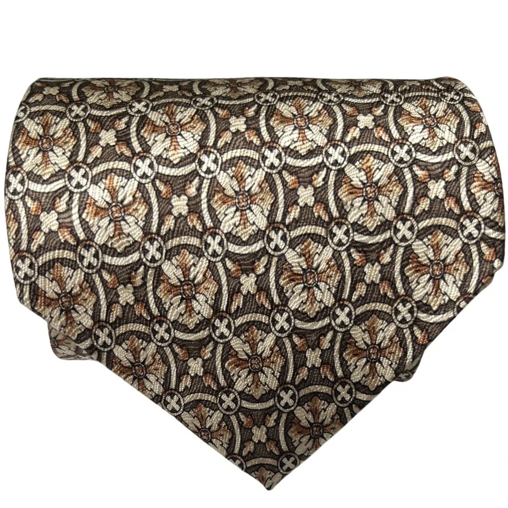 Ornate Medallion Silk‎ Tie Brown Gold Jacquard Geometric Bellini 58